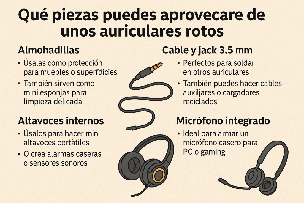 Aprovecha piezas de auriculares rotos