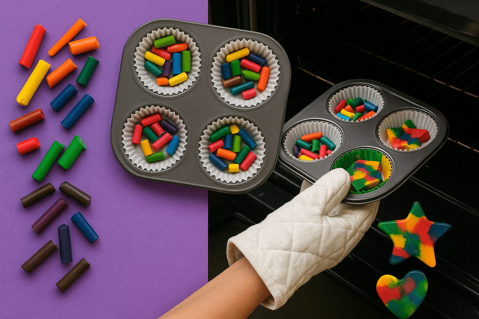 Crayones partidos: cómo fundirlos y darles nueva forma